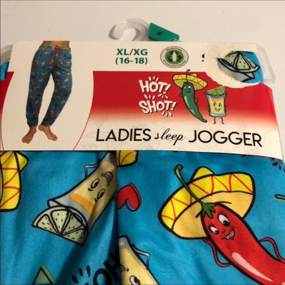 Briefly Stated Pajamas Pants XL Ladies Joggers Hot Shot‎ Pepper Print Blue
